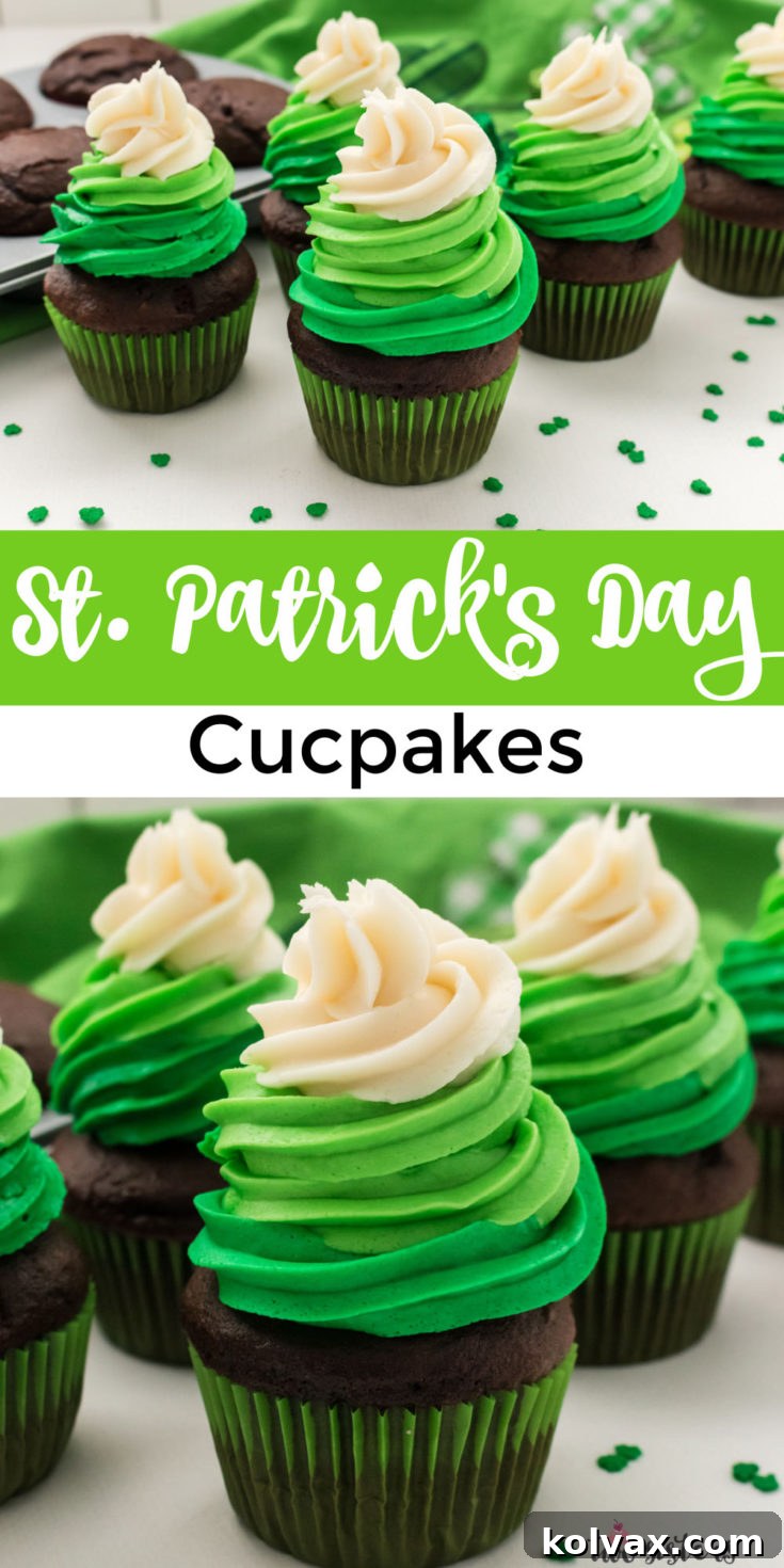 St. Patrick's Day Cupcakes with green and white swirls, ready to be served.