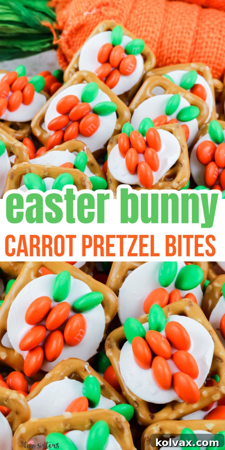 Easter Bunny Carrot Pretzel Bites pinnable image for Pinterest