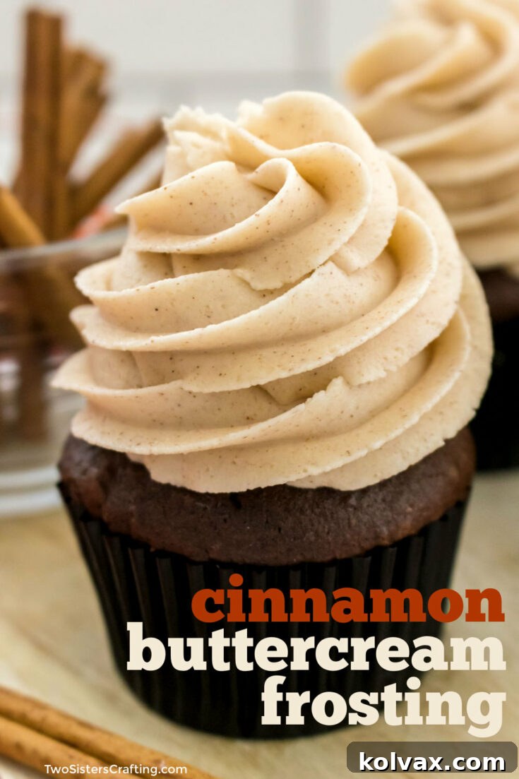 The Best Cinnamon Buttercream Frosting recipe card for Pinterest