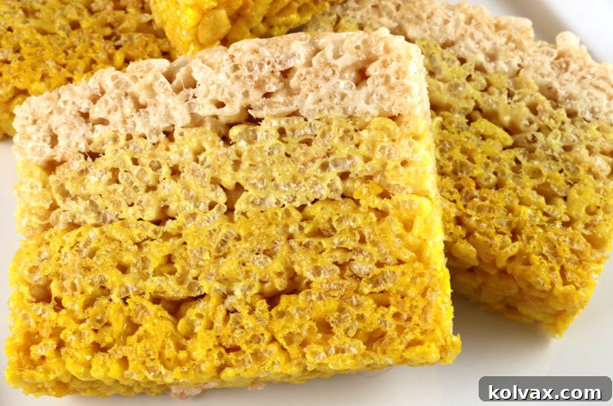 Luminous yellow ombre Sunshine Rice Krispie Treats arranged beautifully