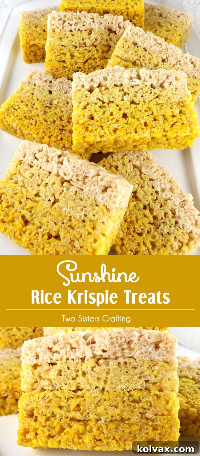 Overhead shot of individual Sunshine Rice Krispie Treats slices arranged artfully