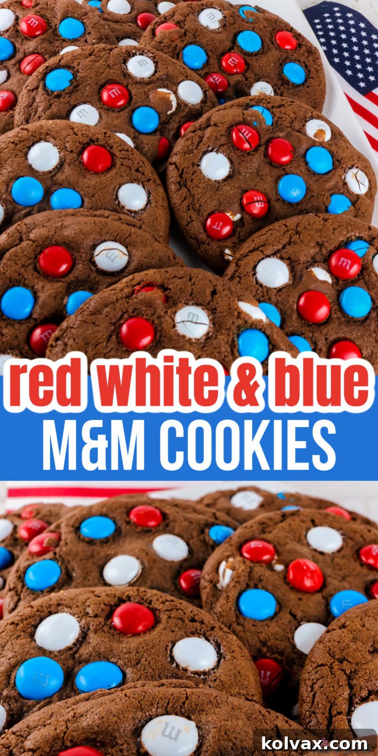 Red White and Blue M&M Cookies - a fun and patriotic dessert to bring to a 4th of July party.