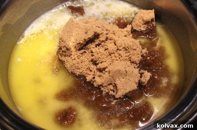 Adding brown sugar to melted butter