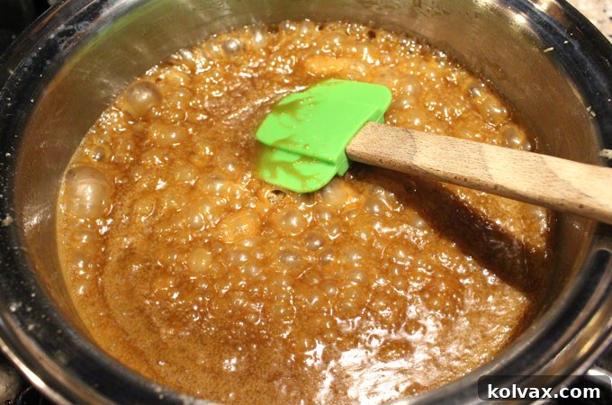Boiling butter and brown sugar mixture