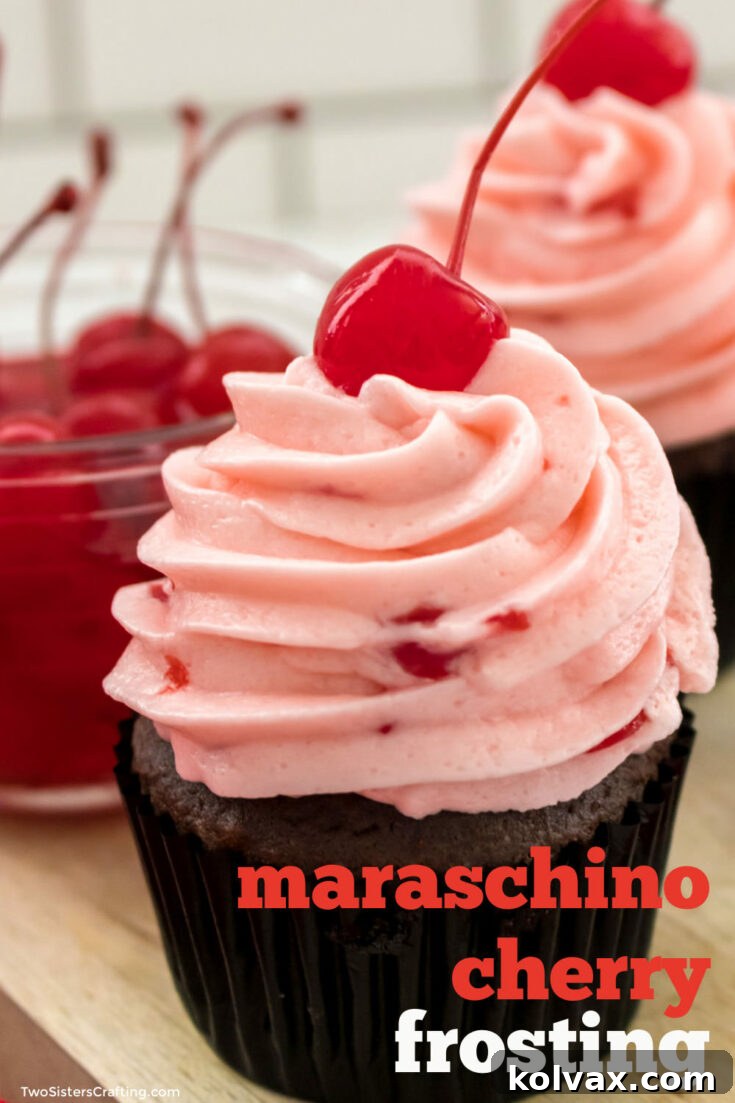 Pinnable image for Maraschino Cherry Buttercream Frosting