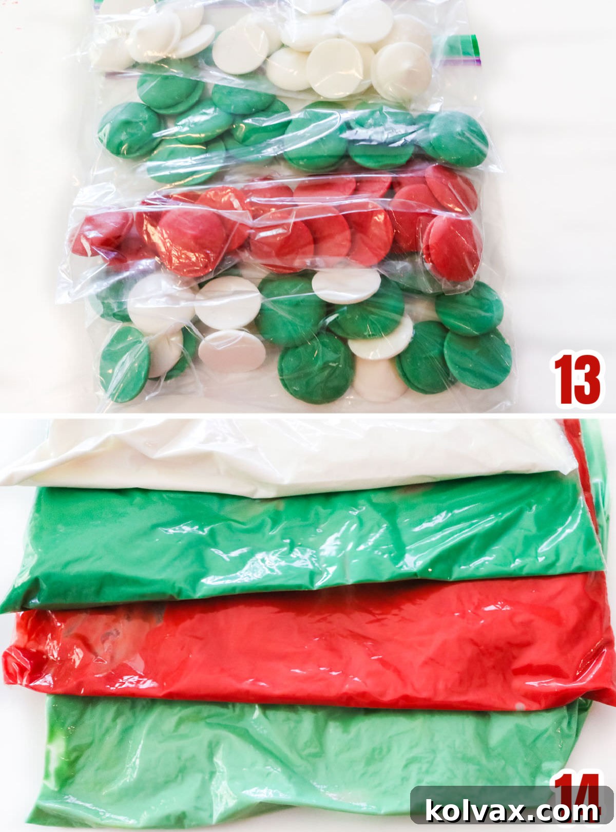 Collage image showing tips and tricks for melting Candy Melts in Ziploc bags for easy drizzling.