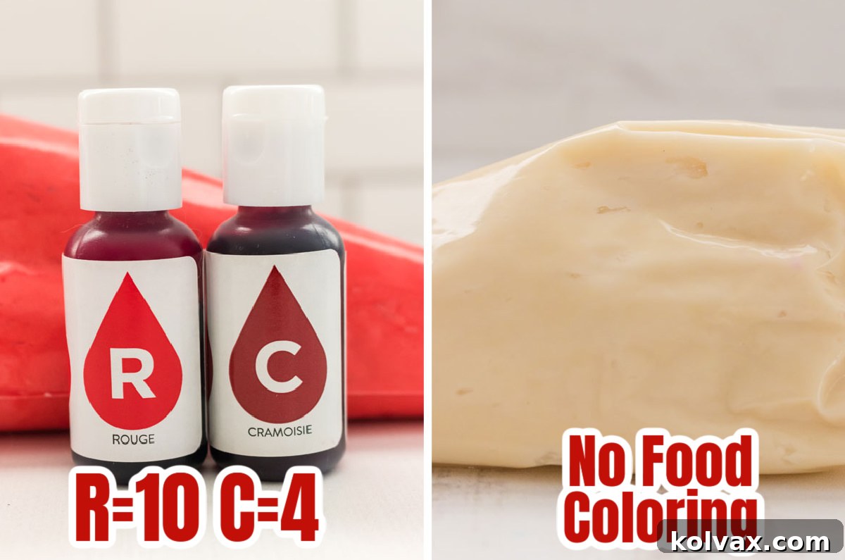 Mickey's Jolly Santa Hat Cupcakes 5 Food coloring formulas for making vibrant Christmas Red frosting, with specific drop counts for red and crimson.