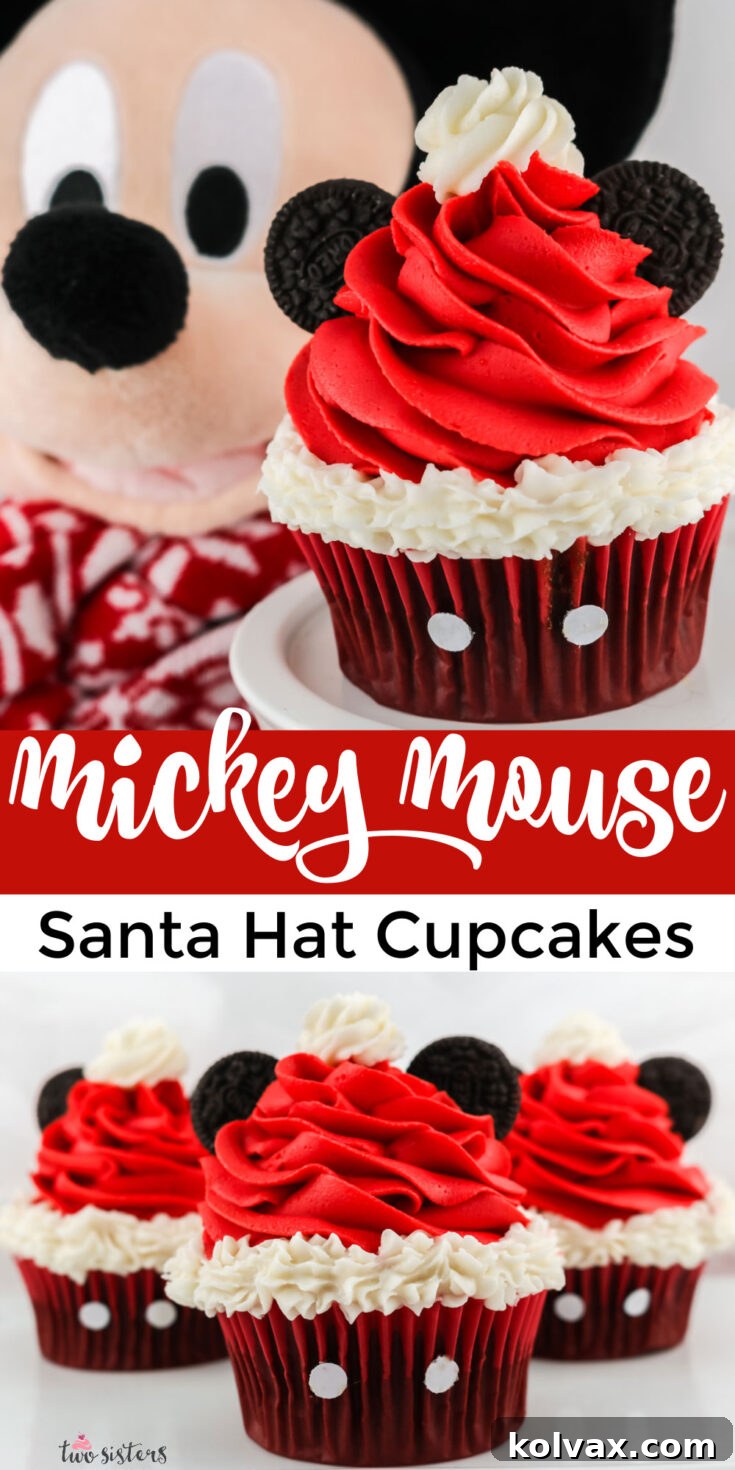 Pinterest Save Button for Mickey Mouse Santa Hat Cupcakes