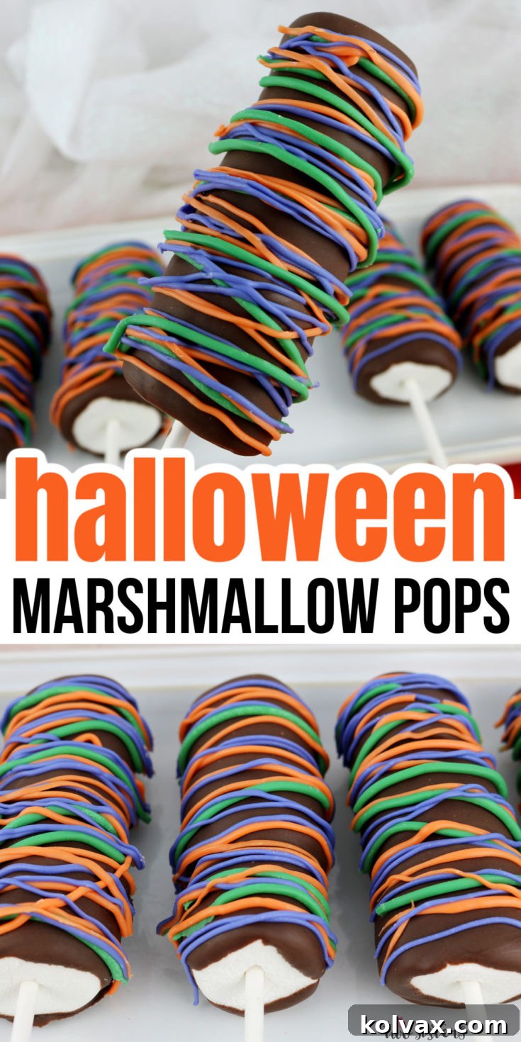 Pinnable image of Halloween Marshmallow Pops.