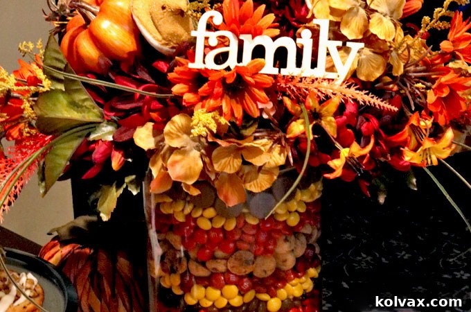 Stunning Thanksgiving Candy Centerpiece: A Festive DIY Fall Decoration Idea with M&M's, Peeps, and Flowers