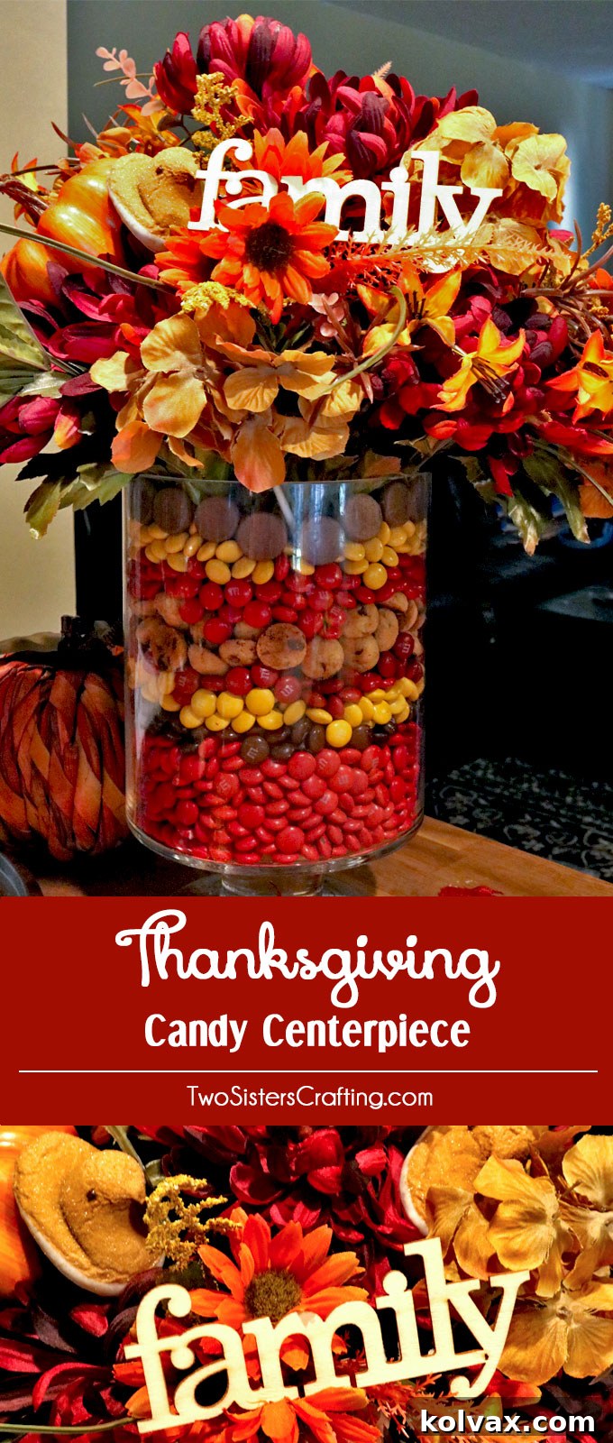 Full view of the Thanksgiving Candy Centerpiece, a fun and edible fall decoration