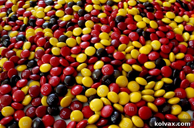 Harvest M&M's used in a Thanksgiving Candy Centerpiece, showcasing fall colors