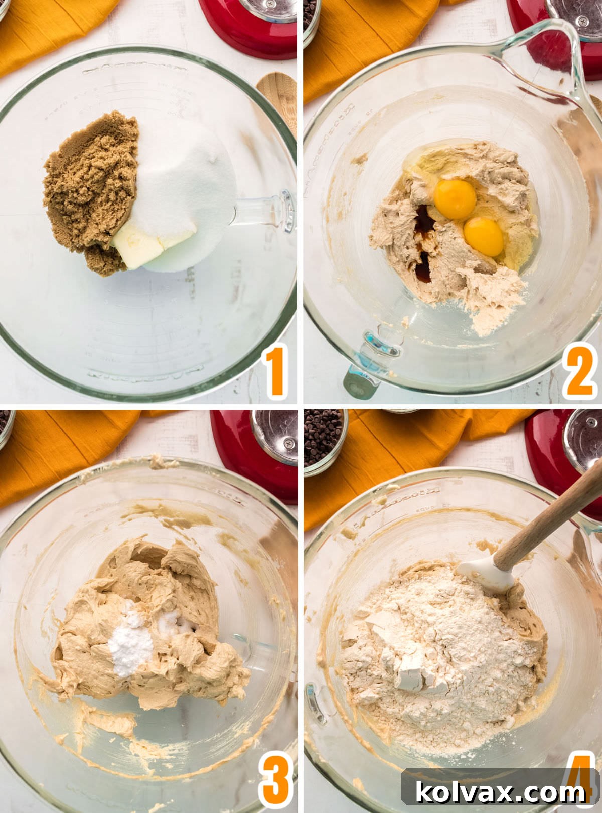 Collage image showing the steps for making the Caramel Chocolate Chip Cookie Dough.