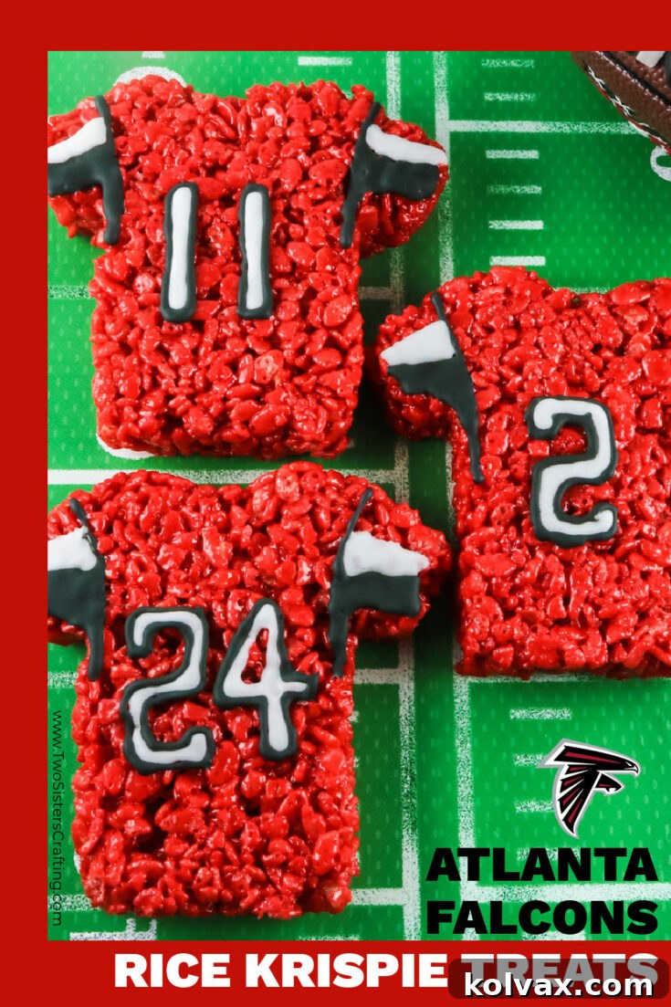 Pinnable image for Atlanta Falcons Rice Krispie Treats recipe.