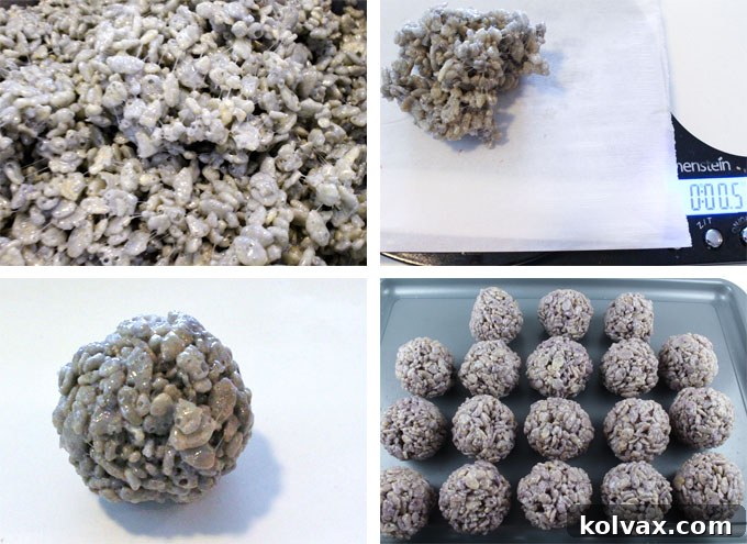Making grey Rice Krispie Treat Bites for team colors