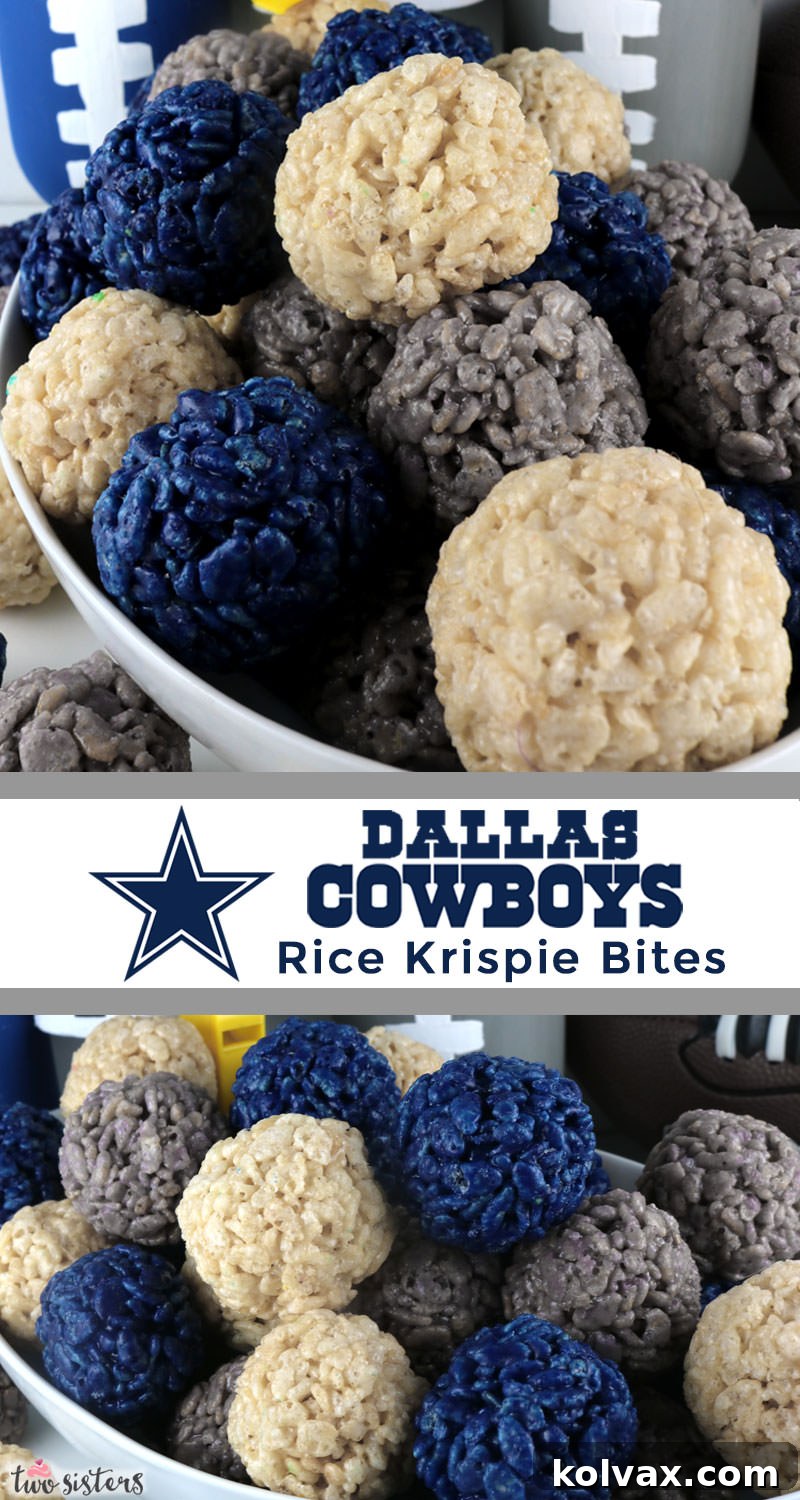 Detailed shot of Dallas Cowboys Rice Krispie Bites ready to be served