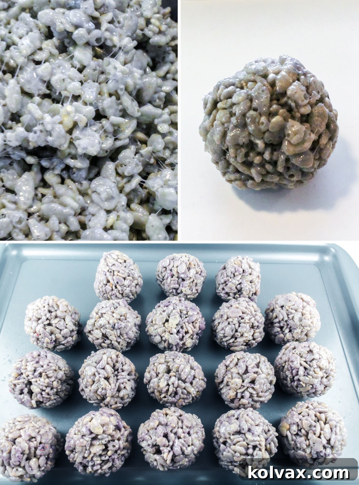 A step-by-step photographic guide on how to prepare the elegant grey Rice Krispie Bites, completing the trio of colors for your New England Patriots themed football treats.
