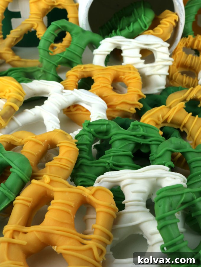 Green Bay Packers Pretzels, a festive sweet and salty snack for game day.