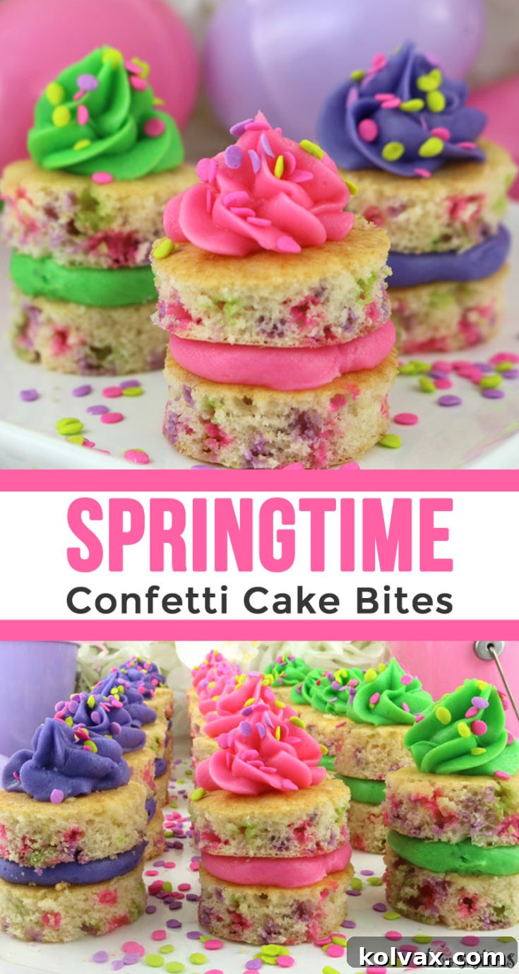 Pinnable image for Springtime Confetti Cake Bites recipe.
