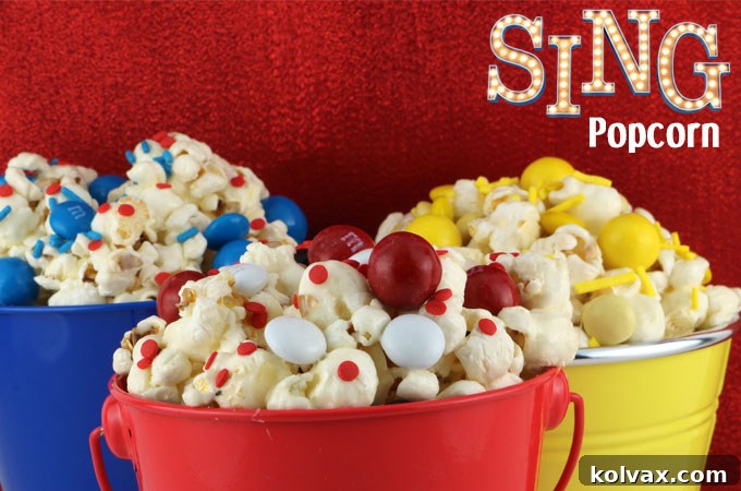 Sing Movie Themed Sweet and Salty Popcorn with Colorful Candy Mix-ins