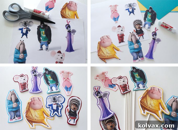 DIY Sing Movie Character Sticks for Popcorn Bar