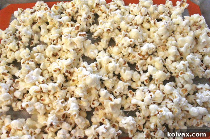 Cooling Sweet Popcorn on a Cookie Sheet