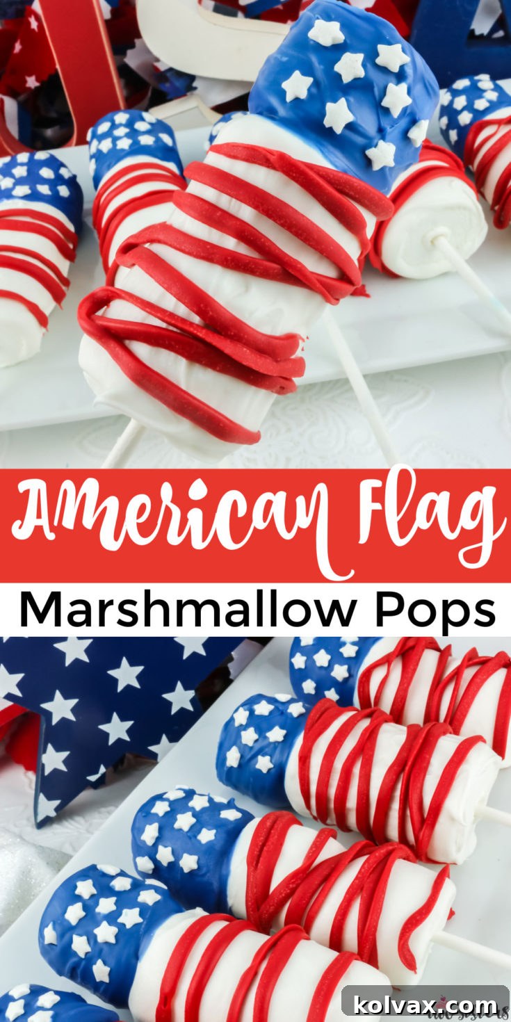 American Flag Marshmallow Pops ready to be pinned on Pinterest.