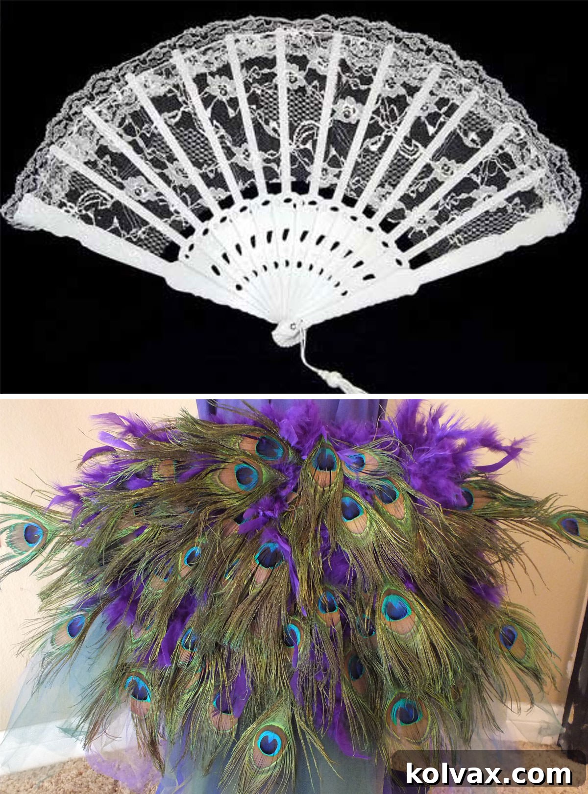 Make Your Own Majestic Peacock Outfit 6 Collage image showing the before and after picture of the DIY Peacock Halloween Costume.