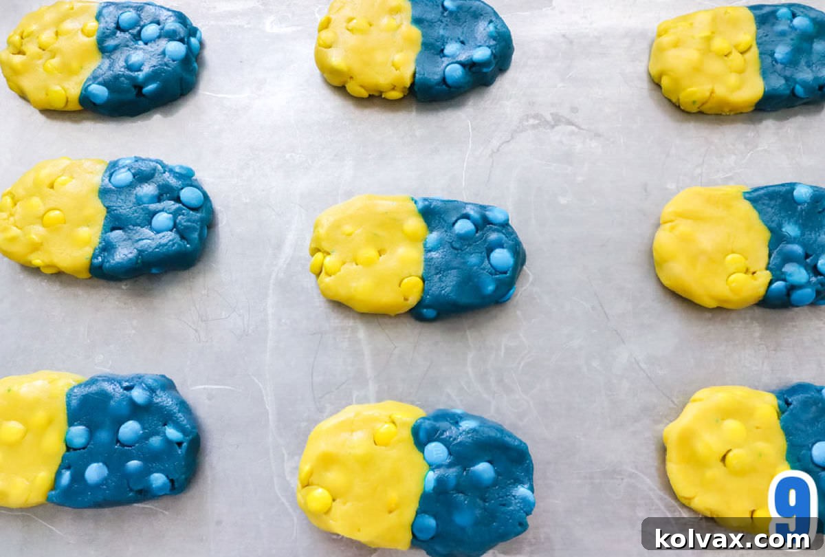 Closeup on an image of the Minions Cookies just before going in the oven.