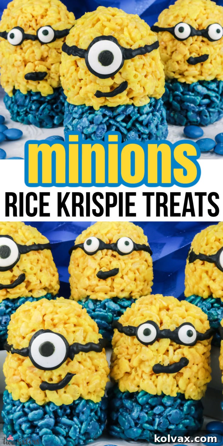 Pinnable image for Minions Rice Krispie Treats