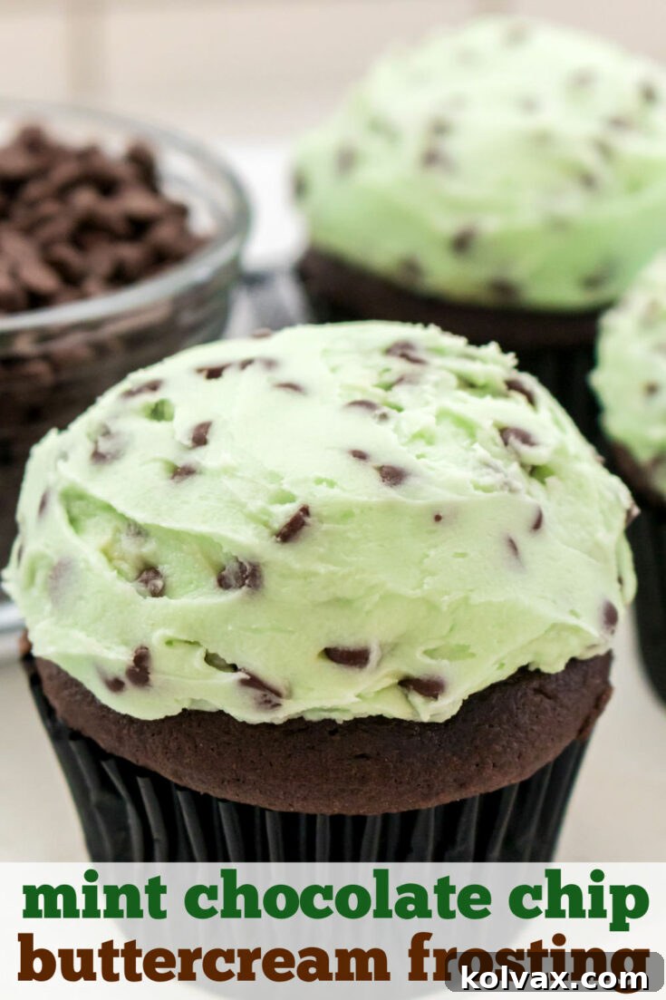 Mint Chocolate Chip Buttercream Frosting pinnable image