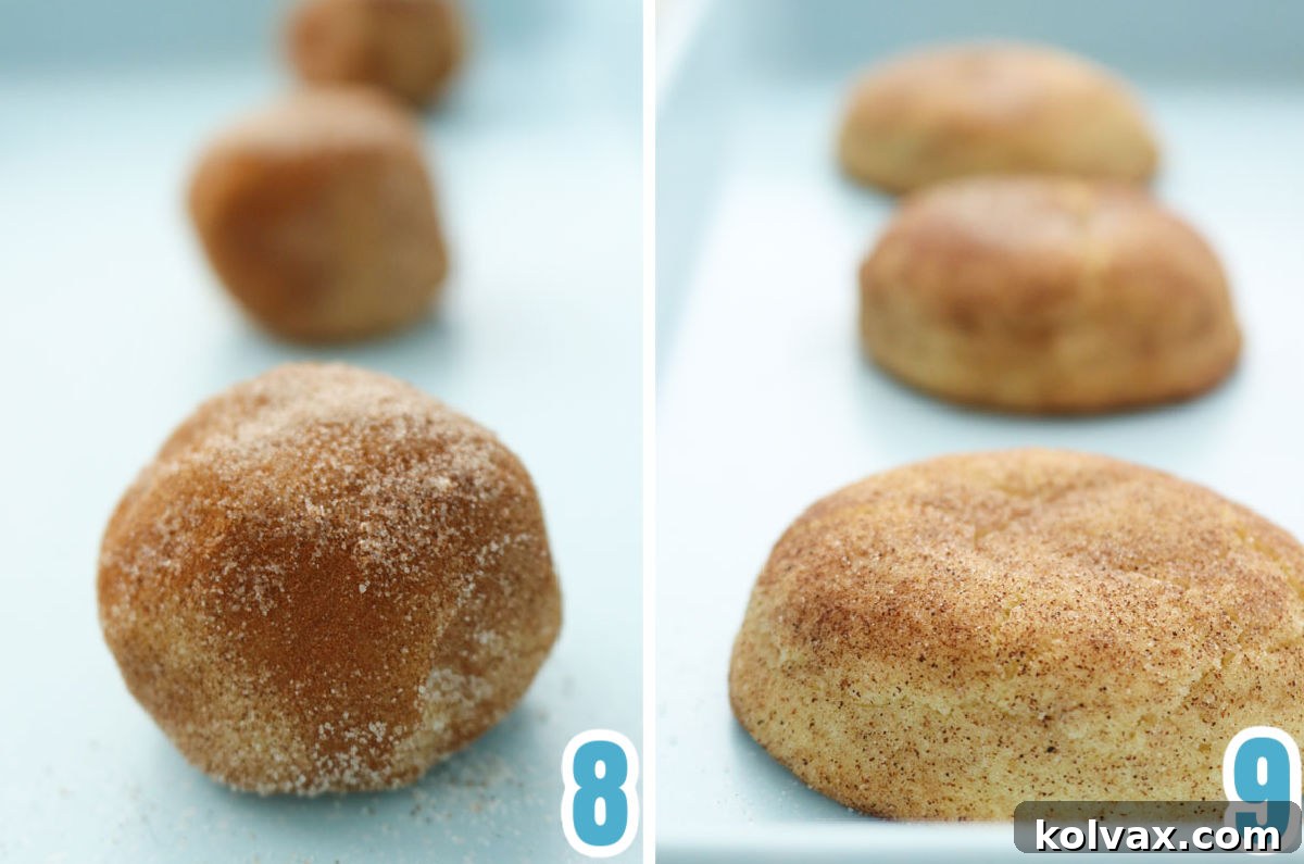 Melt-in-Your-Mouth Snickerdoodle Perfection 6 Collage image showing the Snickerdoodles before the go into the oven and after they come out of the oven.
