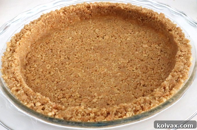 A perfectly formed Graham Cracker Crust, pressed firmly into a pie plate, ready for either chilling or baking depending on the desired texture.