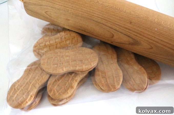 Whipping Up Nutter Butter Cookie Crusts 4 Crushing Nutter Butter cookies with a rolling pin in a plastic bag for ideal crust texture.