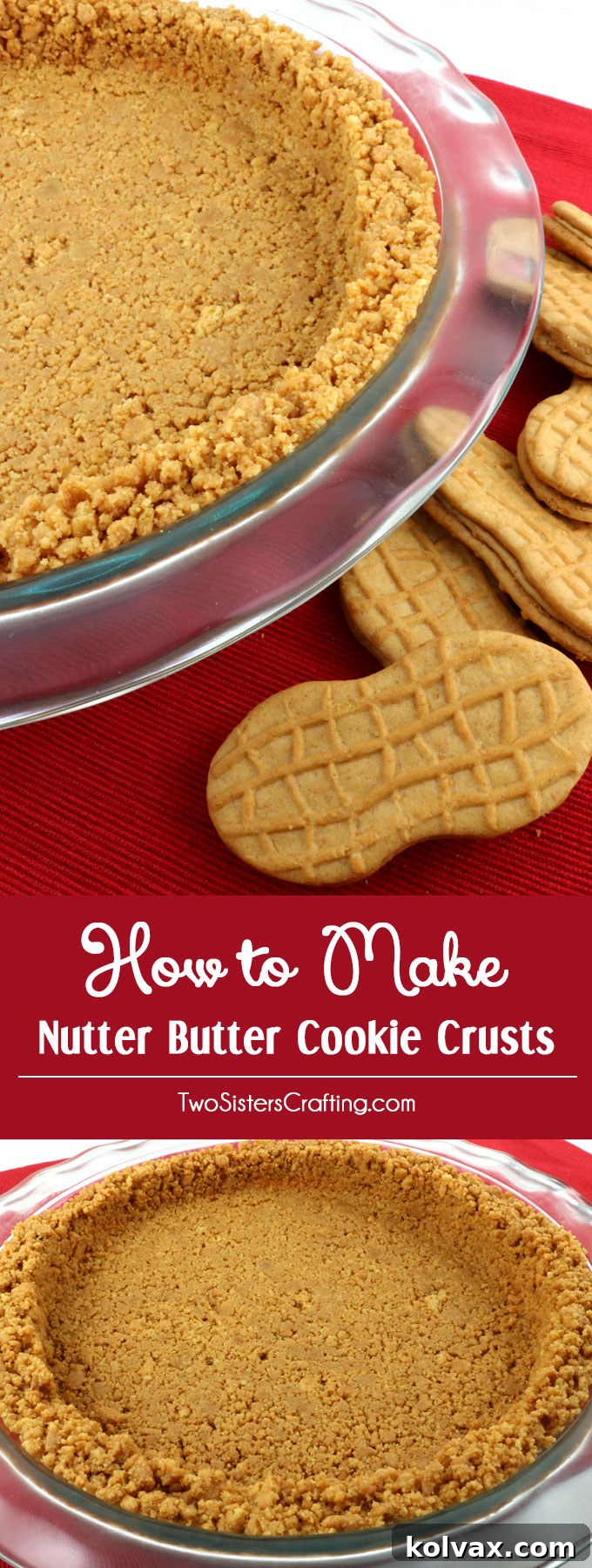 Whipping Up Nutter Butter Cookie Crusts 10 Vertical shot of a Nutter Butter cookie crust in a pie plate, highlighting its delicious texture and golden-brown hue.