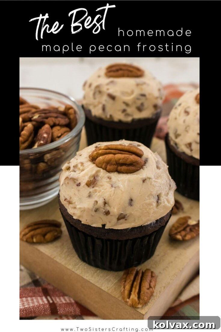 Pinnable image for Maple Pecan Buttercream Frosting