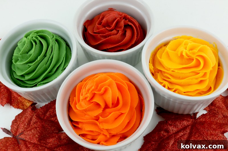 Transform your Fall and Thanksgiving desserts with our stunning Fall Harvest colored frosting. Learn to create delicious burgundy, sage, gold, and orange frostings using our tried-and-true buttercream recipe and food coloring formulas. Elevate your autumn treats from ordinary to extraordinary with these vibrant icing techniques.