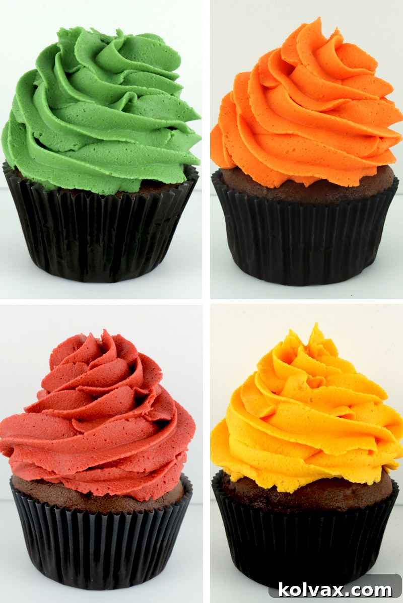 Create delicious and gorgeous Fall Harvest colored frosting for Fall and Thanksgiving desserts. Our formulas for Burgundy, Sage, Gold, and Orange frosting are easy to follow with our Best Buttercream Frosting recipe and Wilton Color Right food coloring. Turn your Fall treats and Thanksgiving desserts from fine to spectacular with our Fall Harvest icing recipes. Pin this Thanksgiving Frosting Recipe for later and follow us for more great Thanksgiving Food ideas.