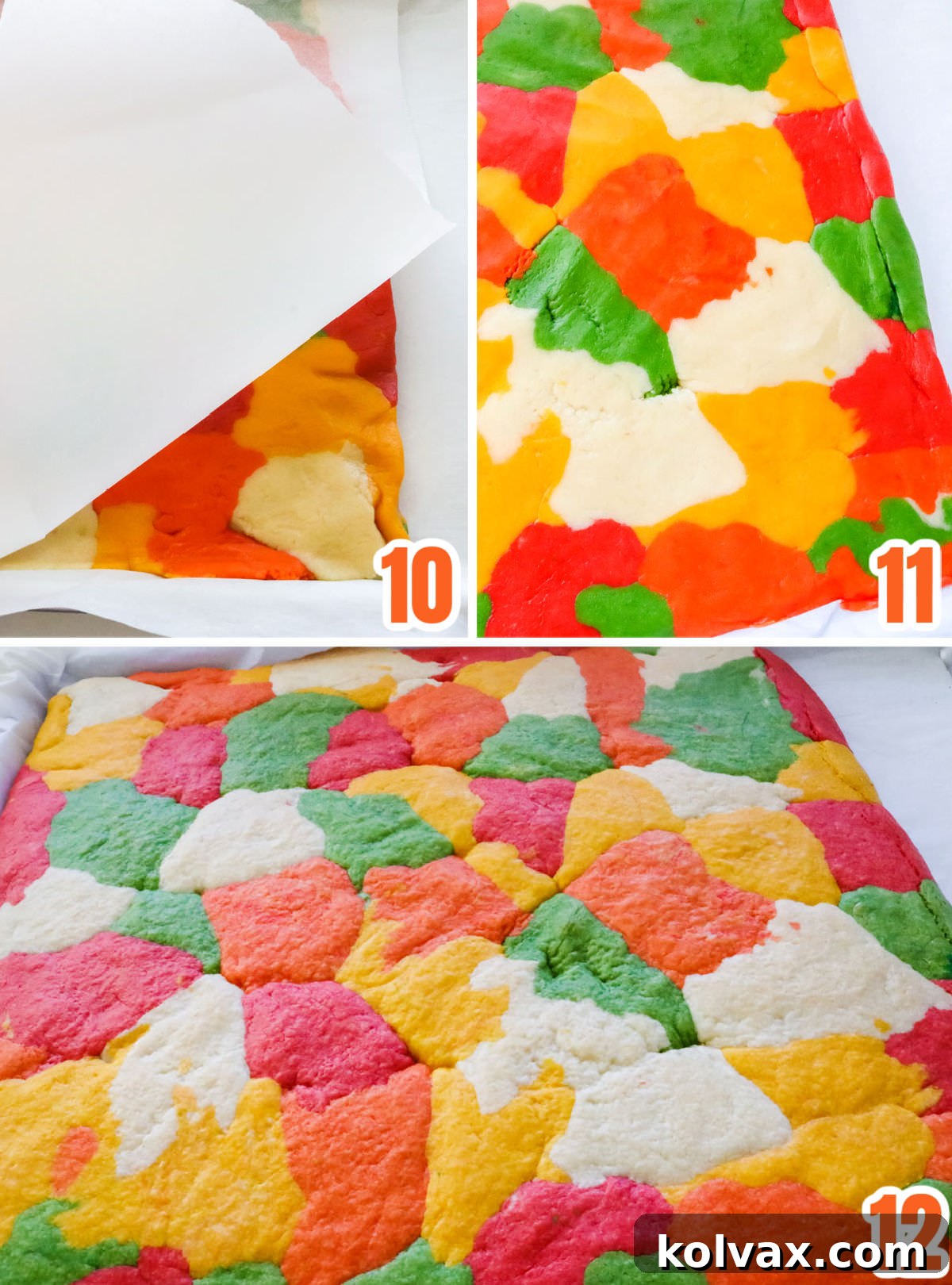 Marbled Harvest Sugar Cookie Bars 8 A collage showing the final steps of preparing the marbled sugar cookie dough for baking and the baked bars cooling.