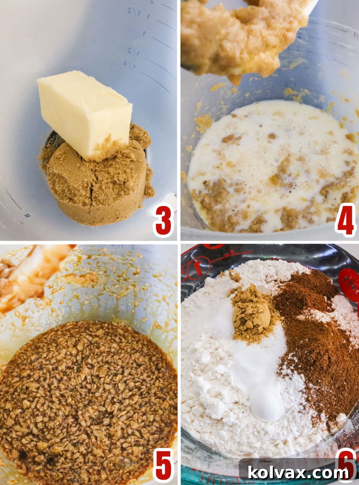 Collage image demonstrating the process of mixing homemade gingerbread cake batter, from creaming butter and sugar to combining wet and dry ingredients, ensuring a smooth and aromatic batter for the cupcakes.