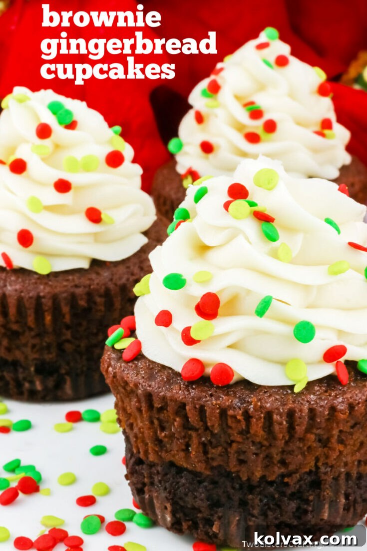 Pinnable image for Brownie Gingerbread Cupcakes, perfect for Christmas baking inspiration.