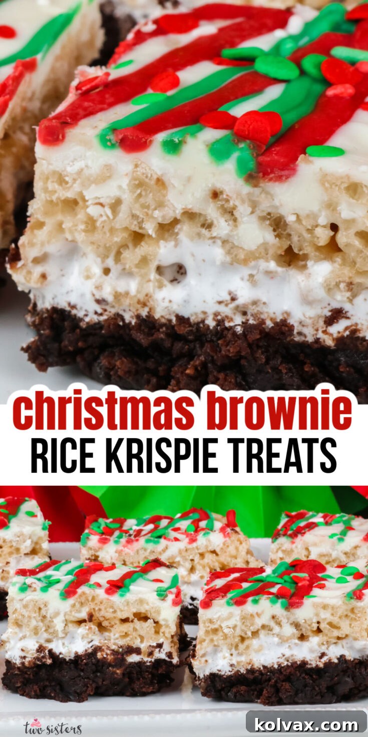 Christmas Brownie Rice Krispie Treats layered dessert