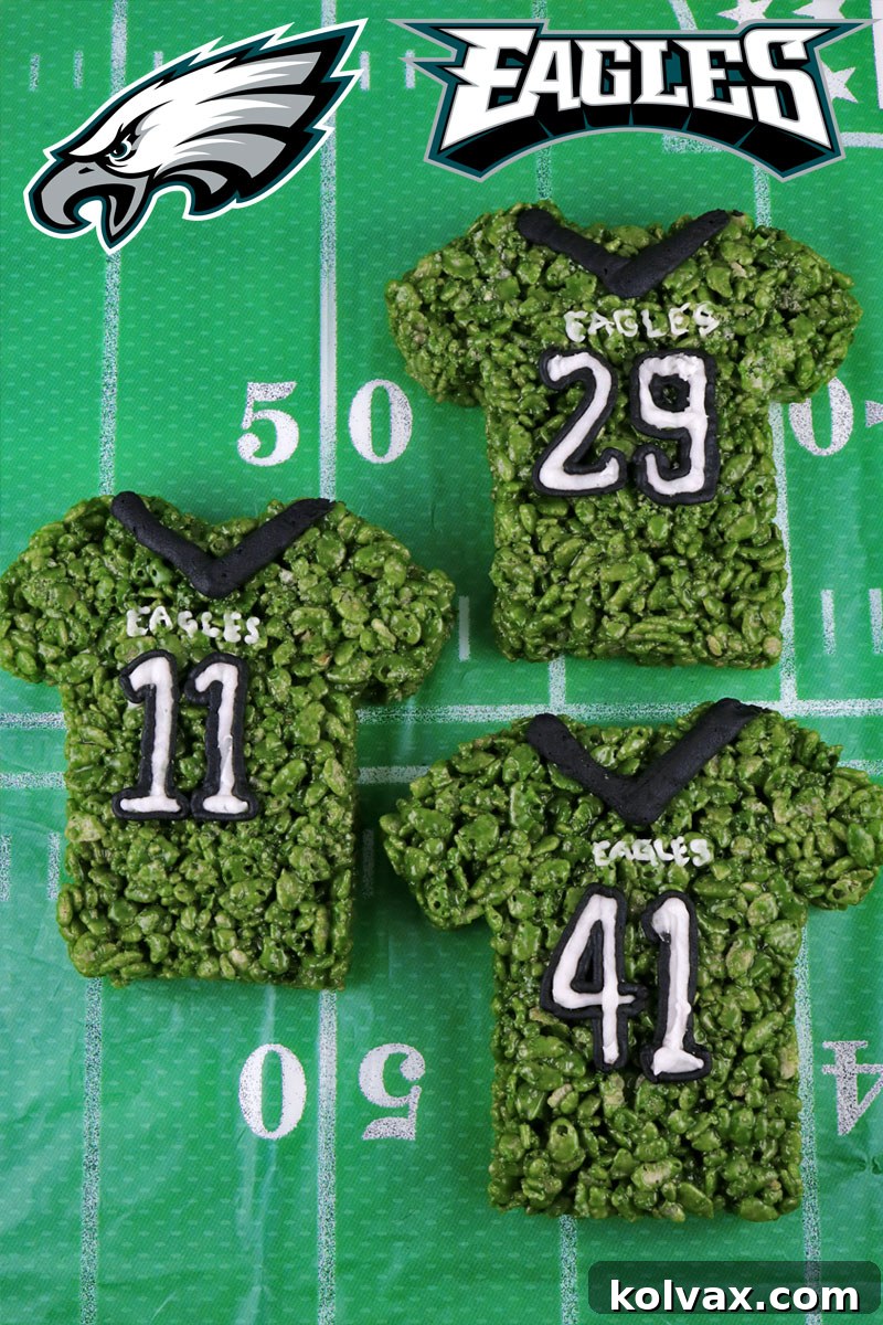 Vertical shot of Philadelphia Eagles Rice Krispie Treats, perfect for any fan event.