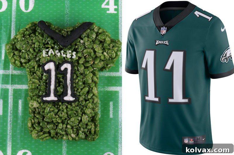 Finished Philadelphia Eagles Rice Krispie Treats ready for game day.