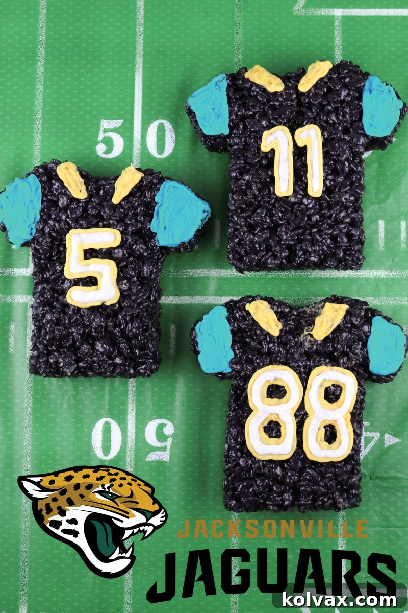 A vibrant display of Jacksonville Jaguars Rice Krispie Treats, perfect for any football fan or celebration.