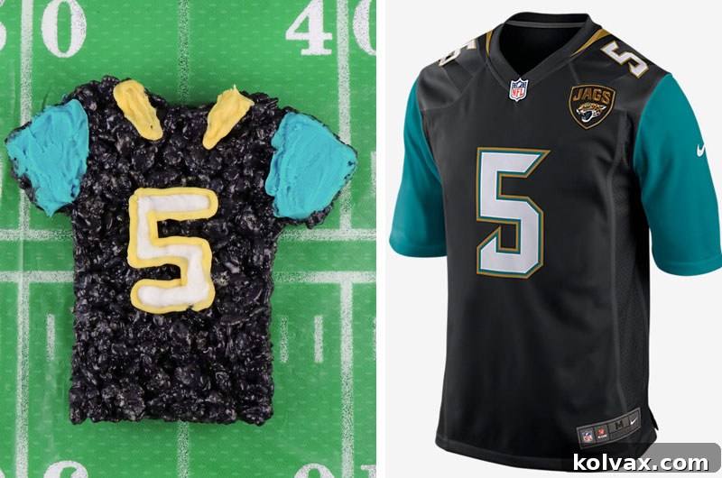 Proudly presenting finished Jacksonville Jaguars Rice Krispie Treats Team Jerseys, ready for game day celebrations!