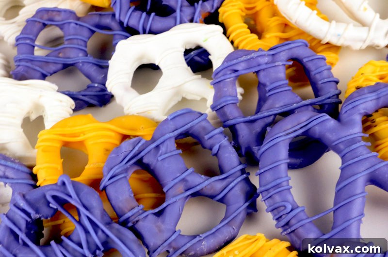 Close-up of Minnesota Vikings pretzels in team colors