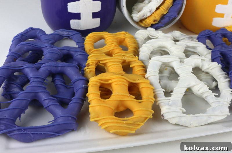 Tray of colorful Minnesota Vikings pretzels
