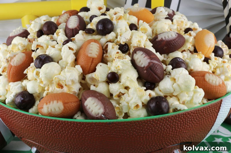Close-up of Game Day Popcorn pieces, showcasing sweet and salty mix
