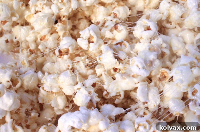 Popcorn covered in sweet marshmallow mixture